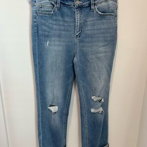 Vervet Cropped Light Blue Distressed Women's Jeans